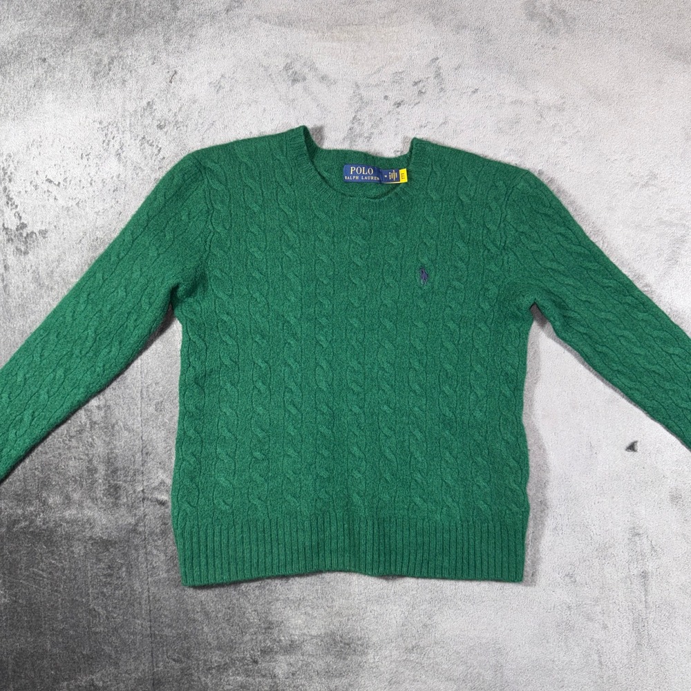 Polo Ralph Lauren Green Wool Cashmere Sweater Size M SHRUNK, see measurements